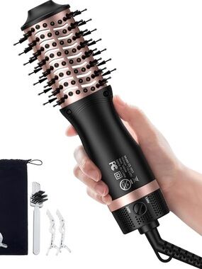 Black and Rose Gold Hot Air Round Brush Styler - Women Hair Tools